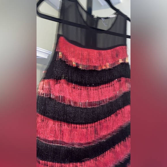 Alice Olivia Red and Black Dress with Mesh and Zipper Back - Picture 6 of 12